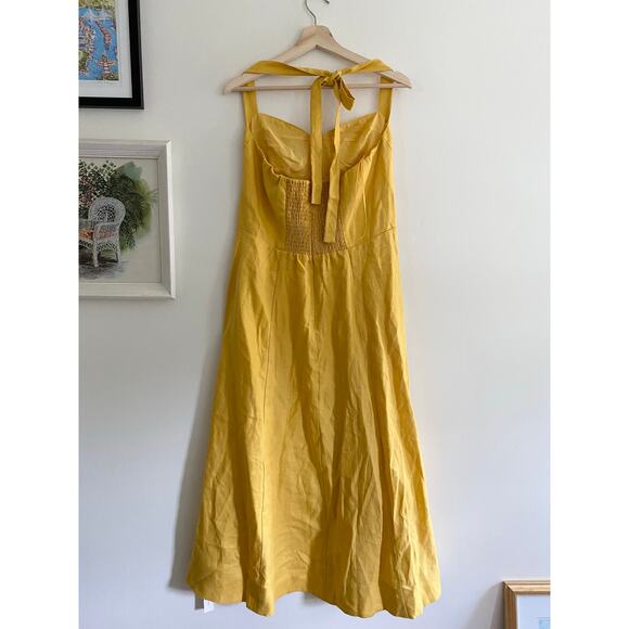 REFORMATION Tala Linen Sunflower Yellow Midi Dress Size 12 NEW - Picture 8 of 12